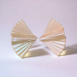 Peachy pink fan ripple enamel painted metal pierced earrings